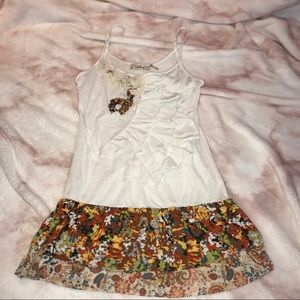 White with floral ruffle tank